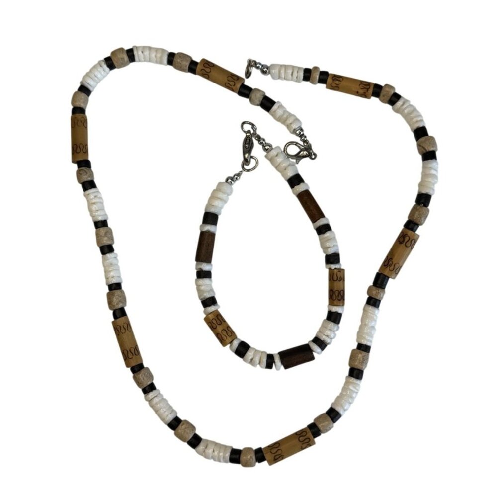 Vintage Southwestern Heishi Puka Shell Disc Necklace 18" Bracelet 8" Set - Picture 2 of 7